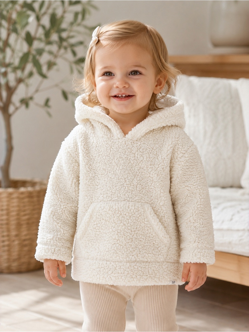 babyGap Sherpa Fleece Pullover Hoodie Ivory 18-24M Kangaroo Pocket Toddler